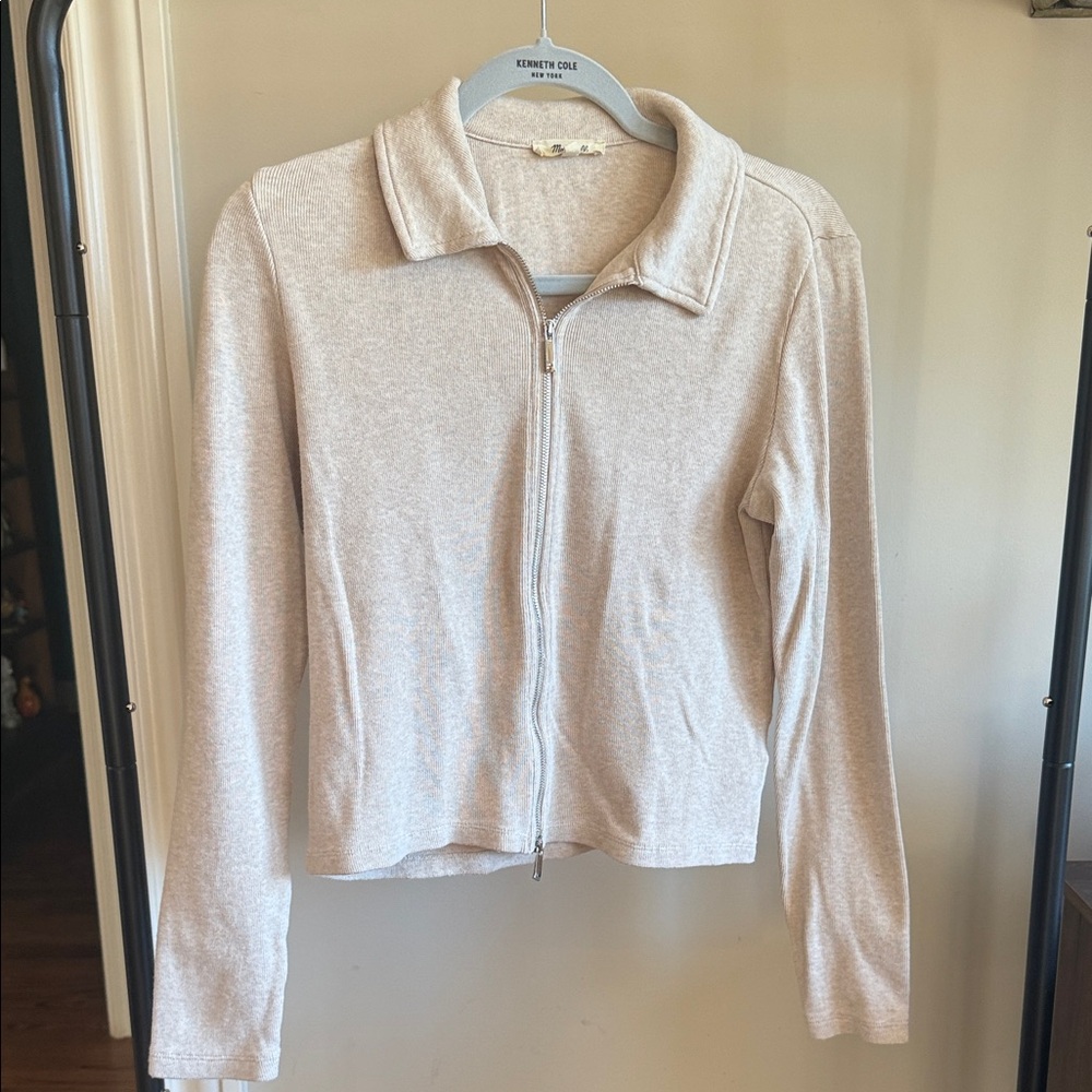 Madewell Cream Zip-Up Sweater